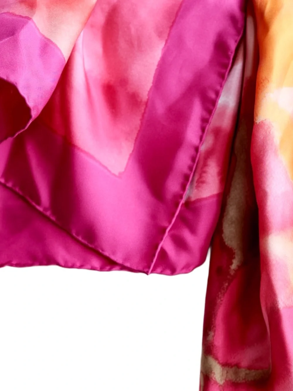 Salvatore Ferragamo Pink and Orange Watercolor Floral Vintage Silk Scarf